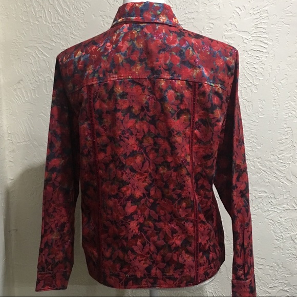 Coldwater creek women’s red floral reversible 2 in 1 button down jacket … - Picture 4 of 6
